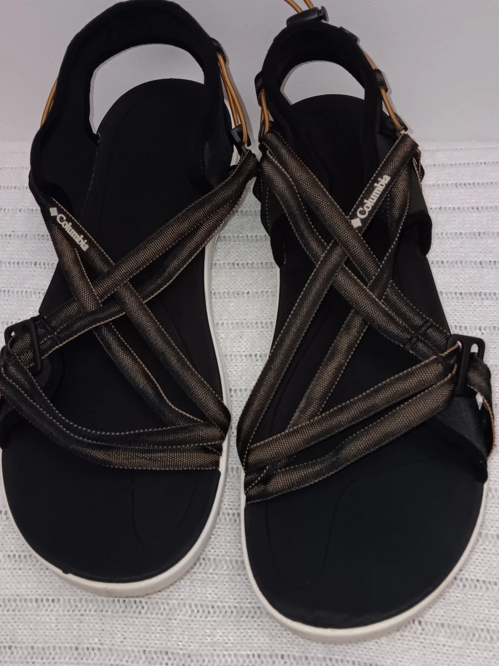 Columbia Black Strappy Sport Sandals with Gold Hardware